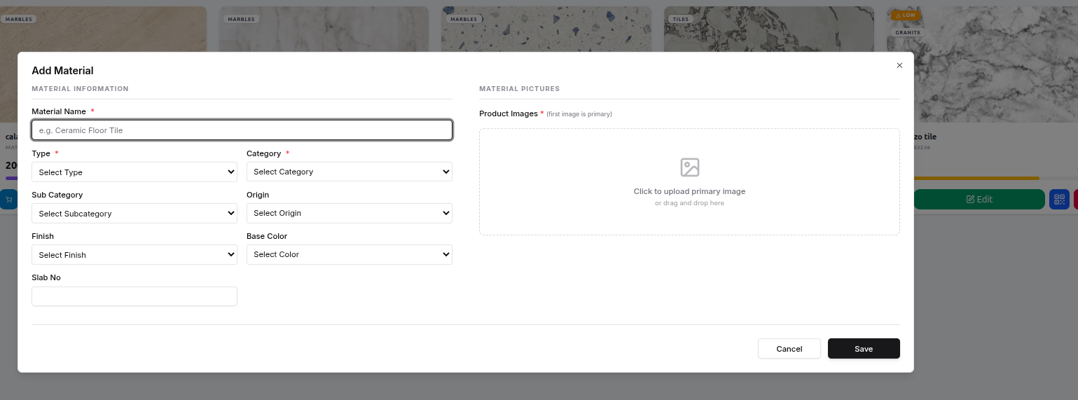 Adding a Material - TulipCRM_Documentation