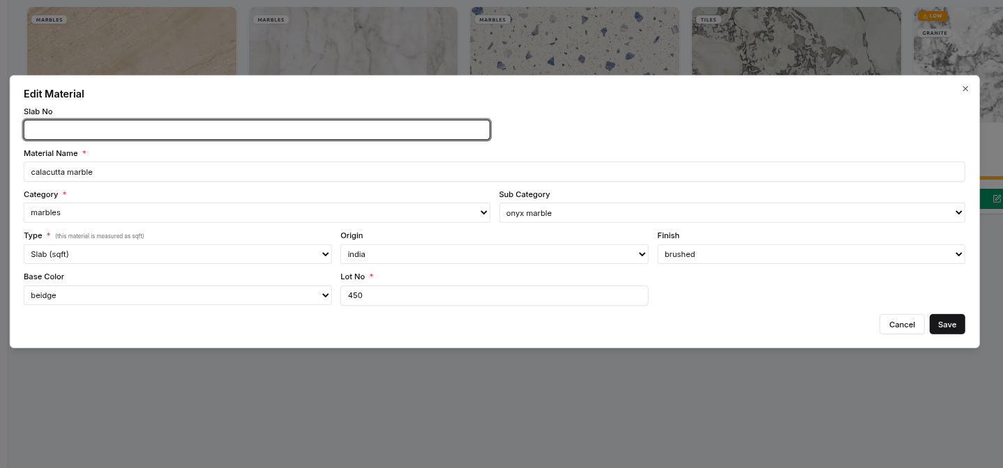 Editing a Material - TulipCRM_Documentation